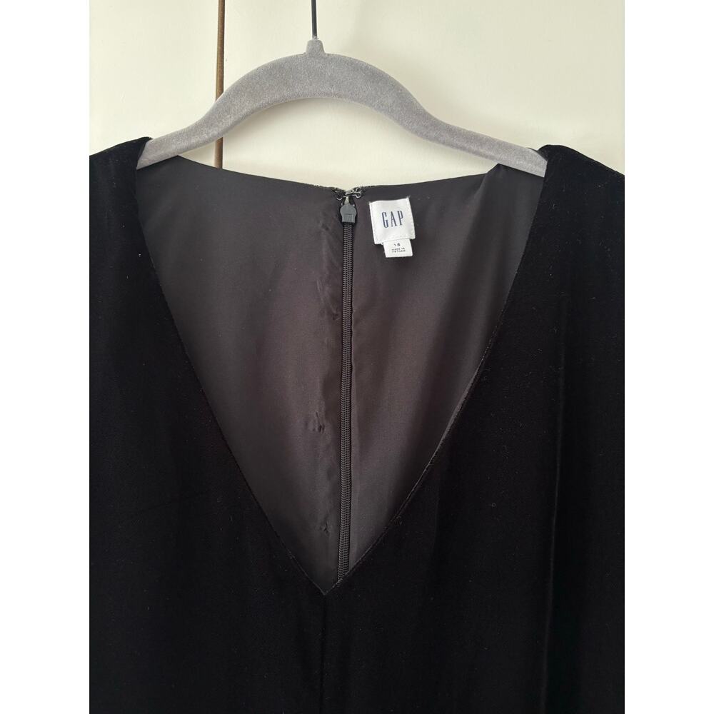 GAP Black Velvet Jumpsuit Women’s Size 16 V Neck Tie Waist Wide Leg Evening - Picture 6 of 12